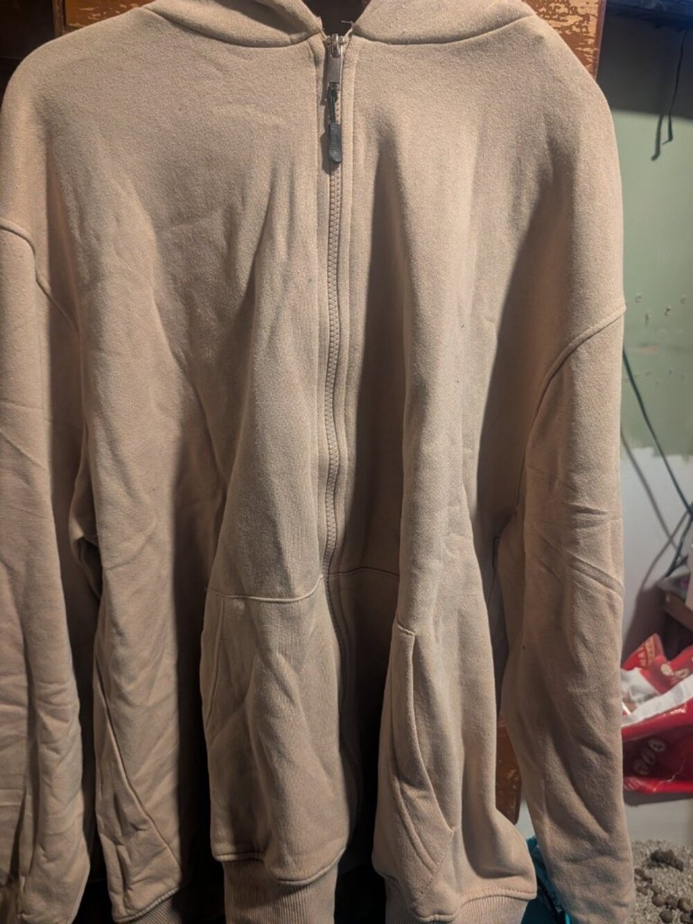 Pure Champ Full Zip Hooded Sweatshirt Large Khaki Tan Casual Pocket Hoodie